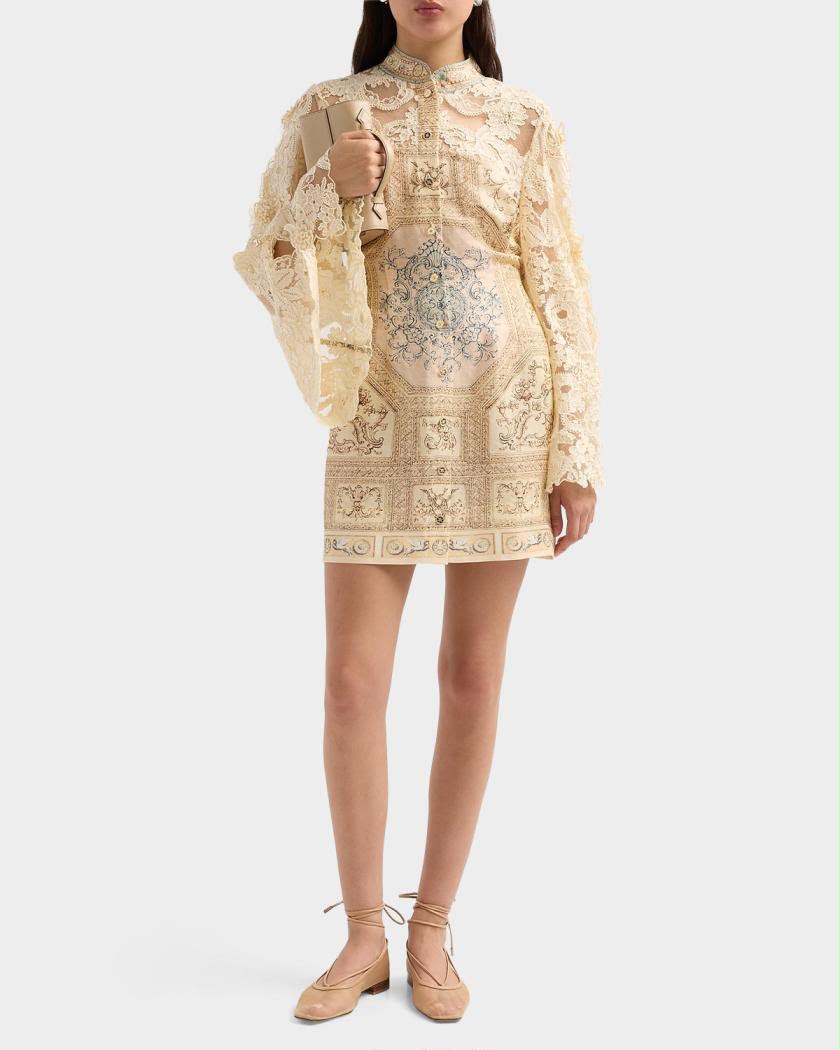 Camilla Embellished Lace Bell-Sleeve Mini Dress