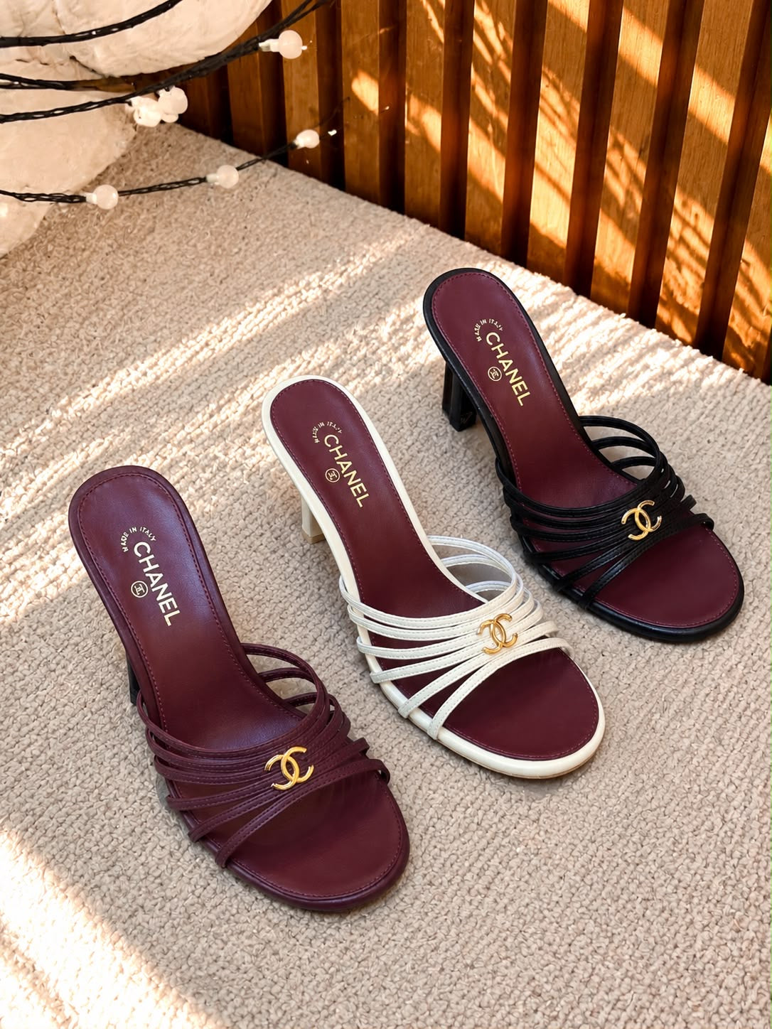 Chanel Strappy Mules with CC Logo