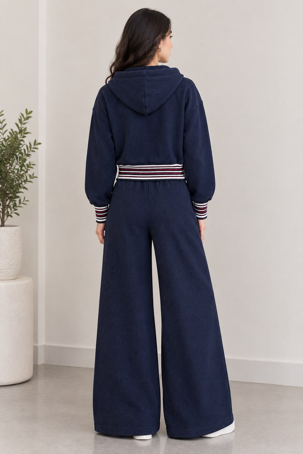 Celine Triomphe Striped Trim Zip Hoodie and Wide