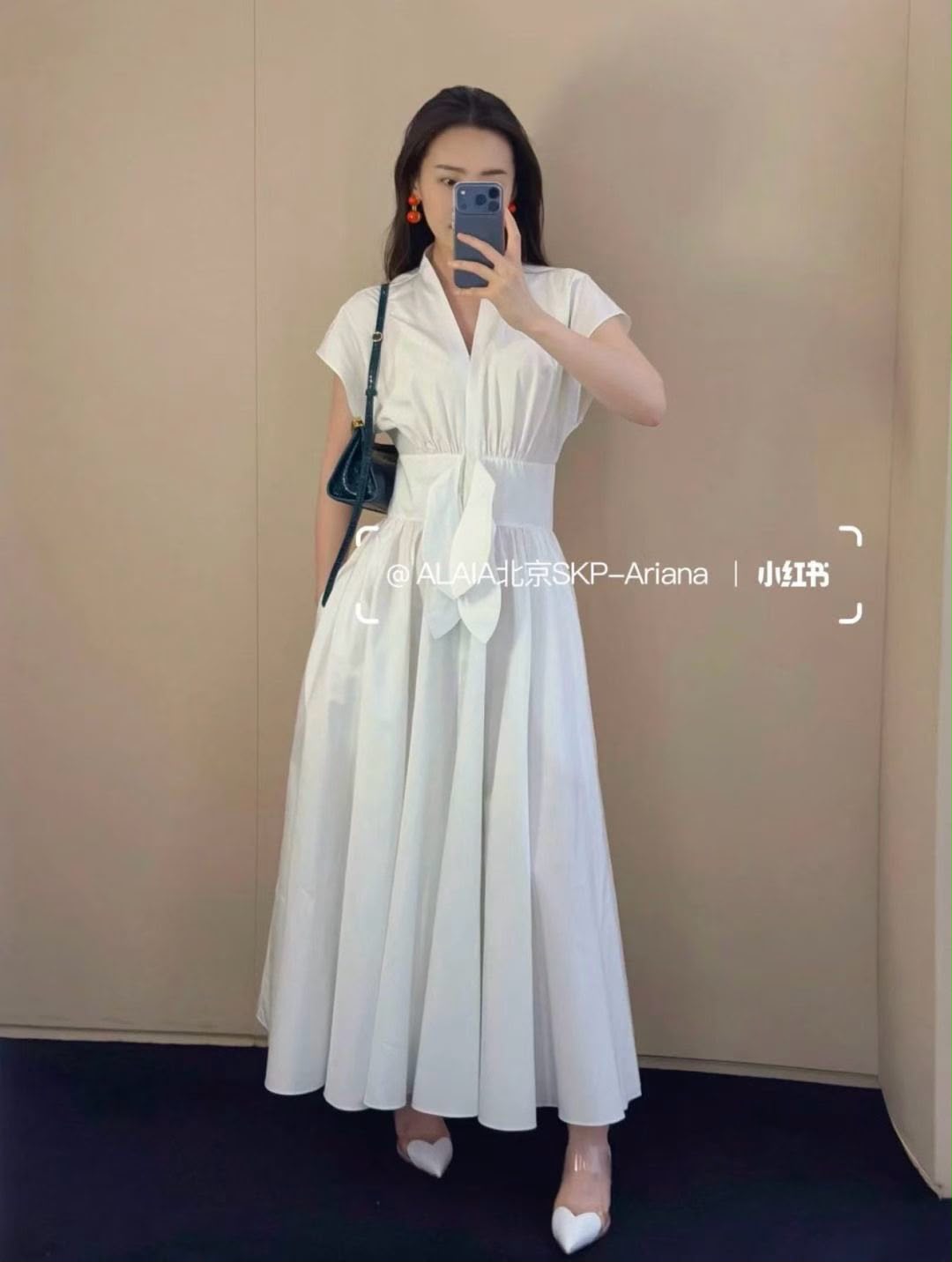 Alaïa V-Neck Belted Cotton Poplin Dress