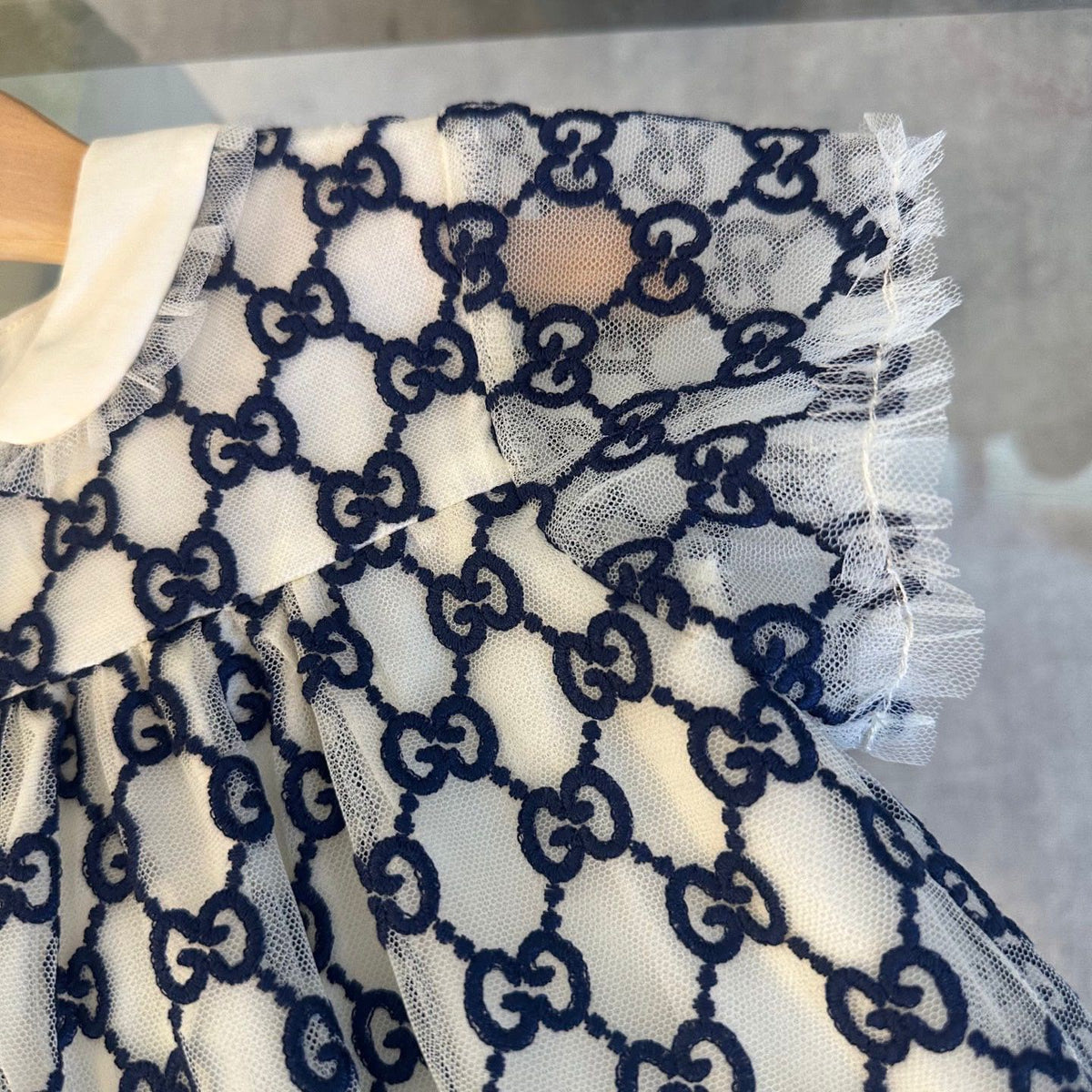 Gucci Kids Navy GG Tulle Collar Dress