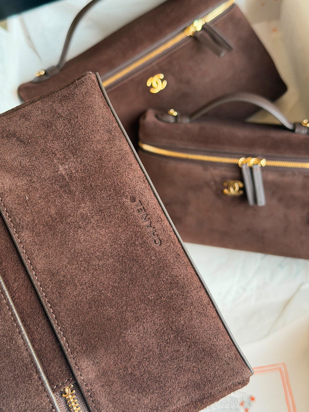 Chanel Suede Vanity Case with Gold