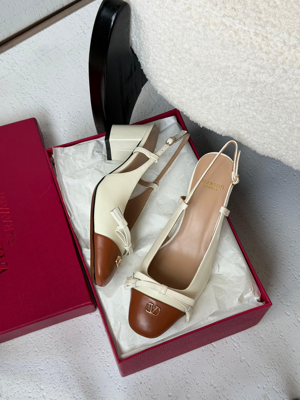 Valentino Garavani VLogo Bow Cap-Toe Slingback Pumps