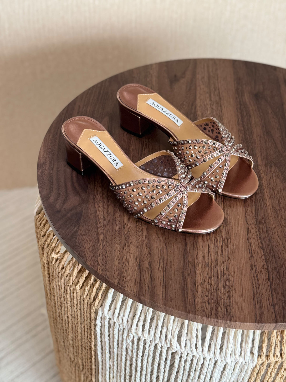 AQUAZZURA Crystal Block-Heel Mules