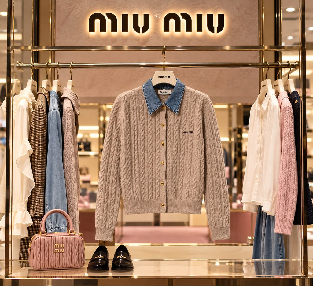 MIU MIU Denim-Collar Cardigan