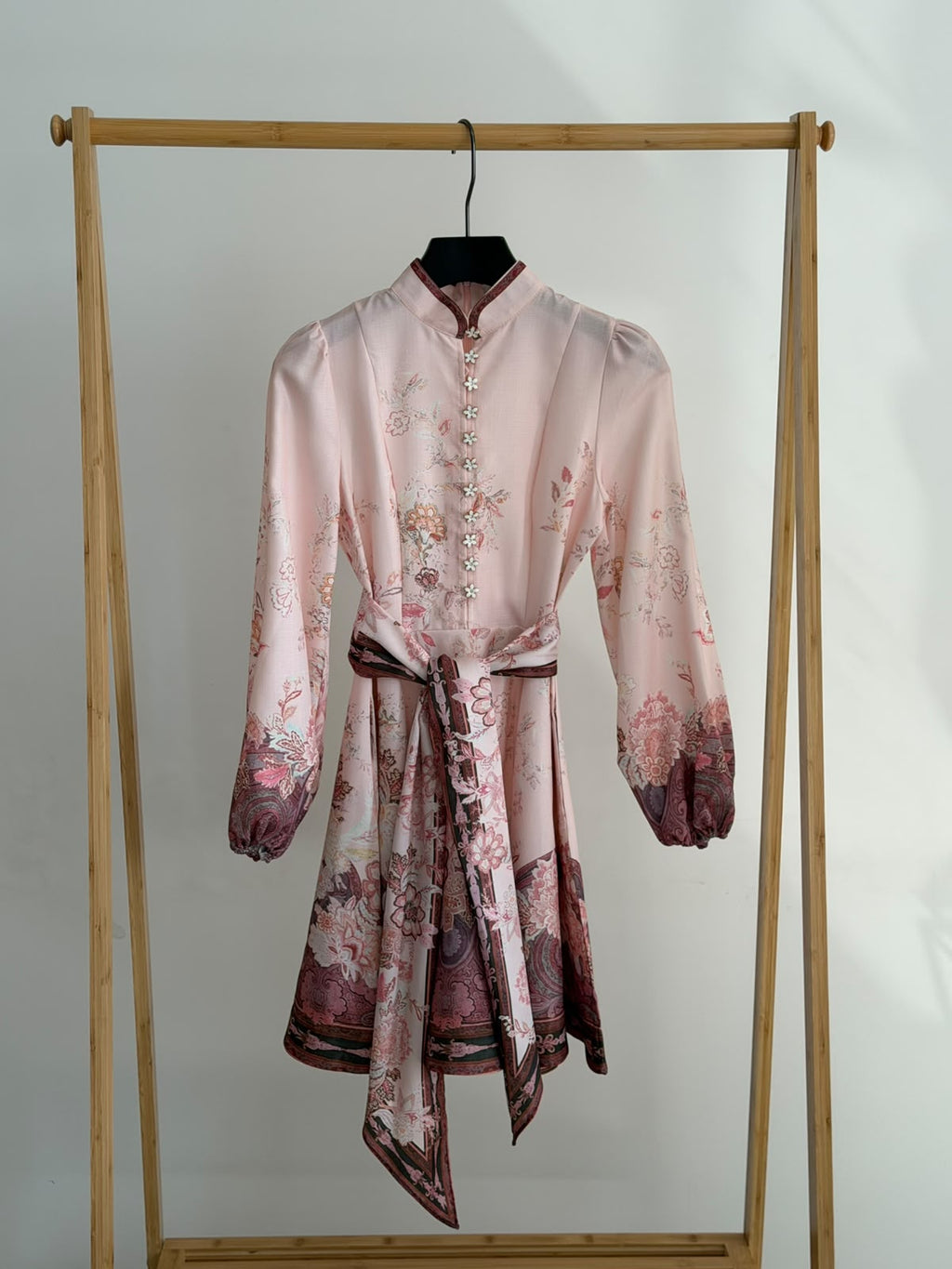 Zimmermann Pink Paisley Floral Belted Silk Mini Dress