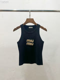 Miu Miu Embellished Logo Knit Tank Top