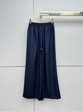 Prada Elastic Logo Band Wide-Leg Denim / Silk Pants