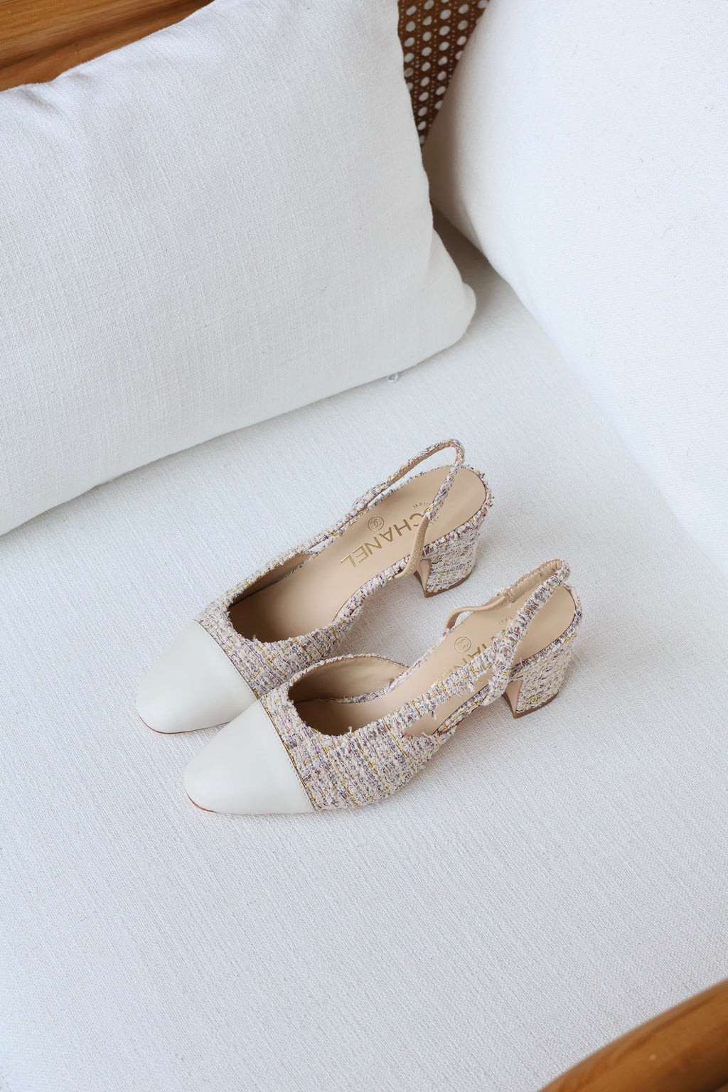 Chanel Tweed and Leather Cap-Toe Slingback Pumps