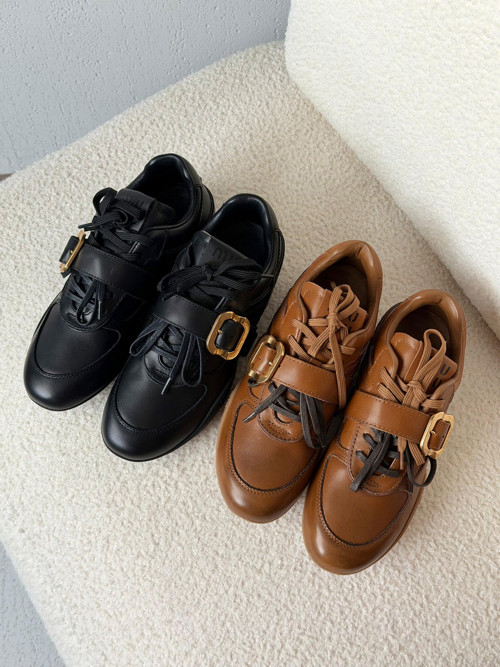 Miu Miu Leather Sneaker with Buckle Strap