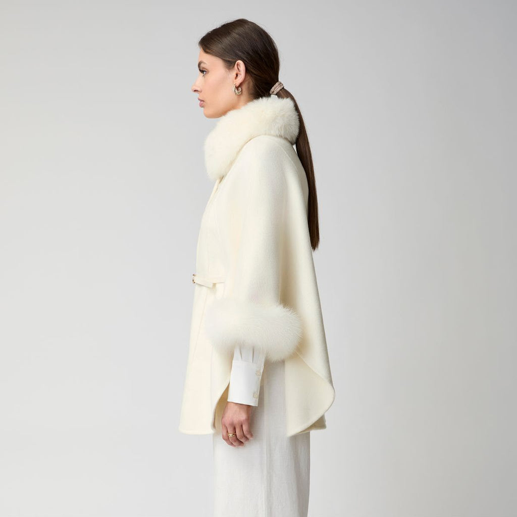 Loro Piana Cashmere Cape with Fox Fur Trim and Belt