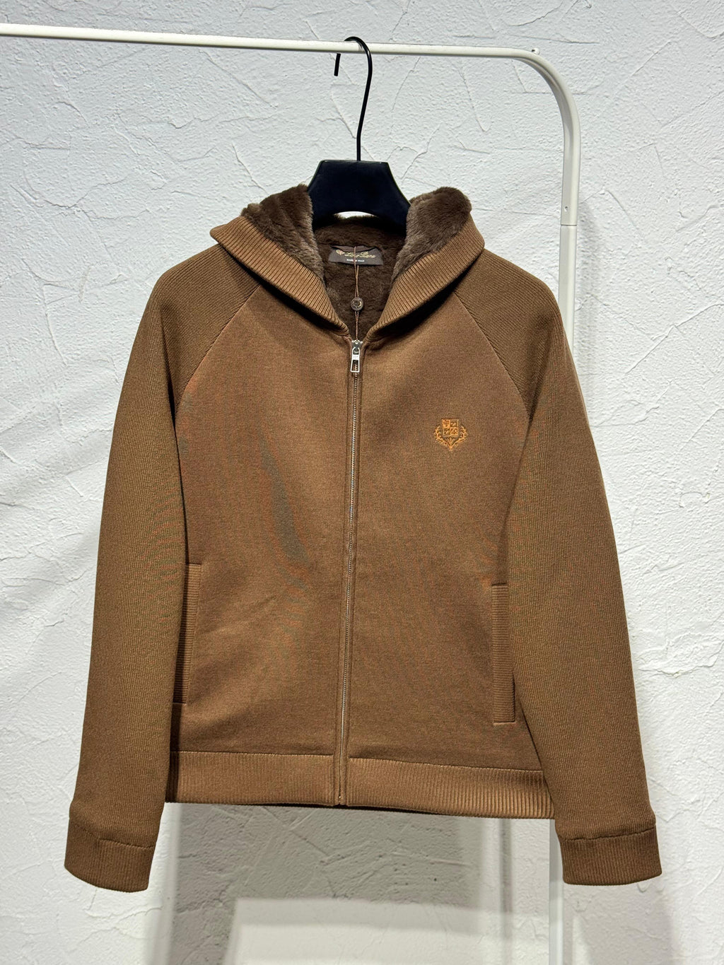 Loro Piana Camel Lined Knit Hooded Jacket