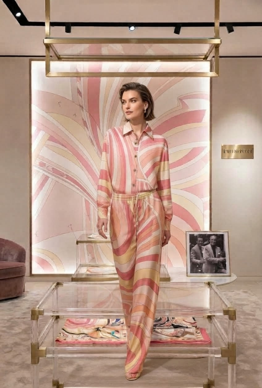 Pucci Printed Silk Long-Sleeve Shirt and Matching