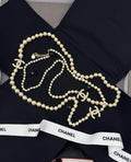 Chanel Long Pearl Necklace with CC Logo