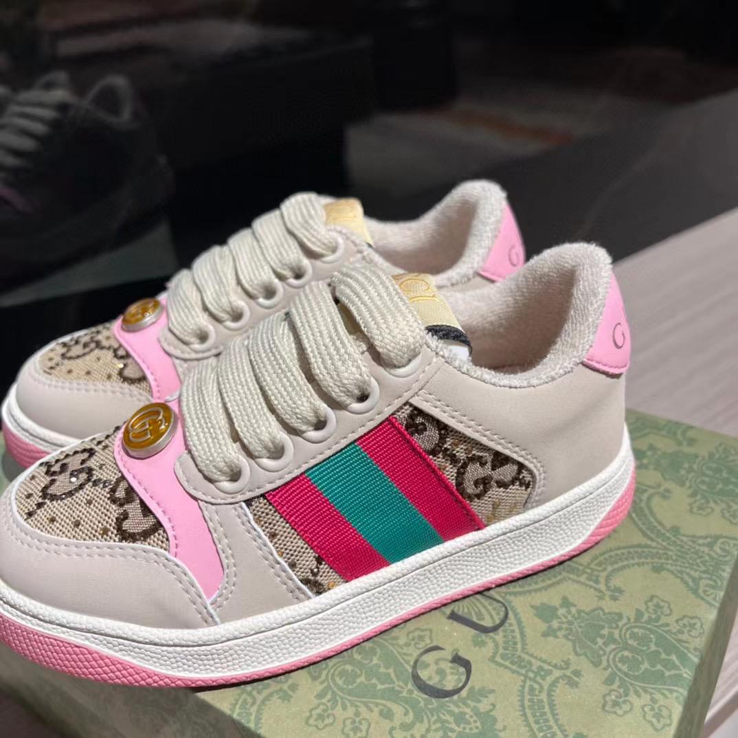 Gucci Kids Cream GG Pink Trim Sneakers