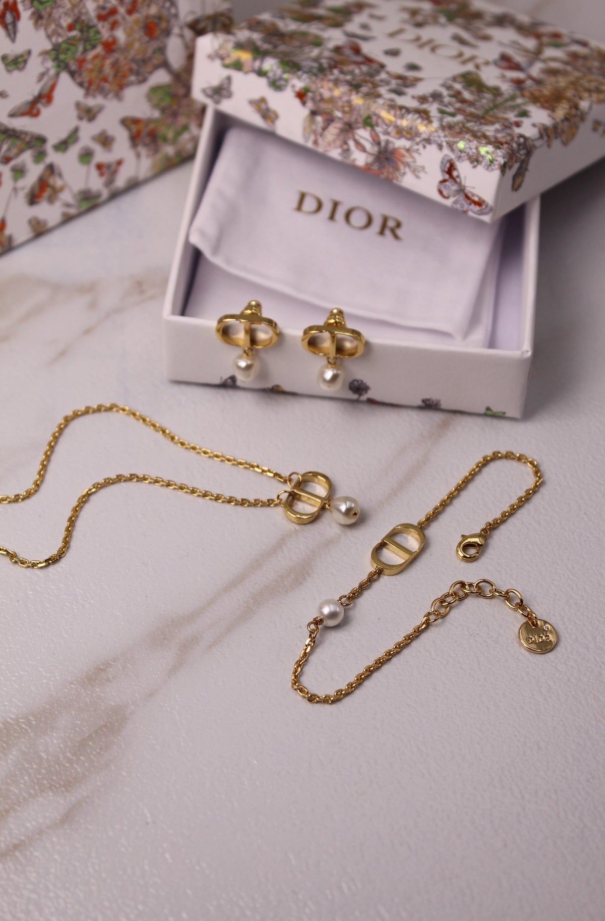 Dior Butterfly and Pearl Jewelry Set