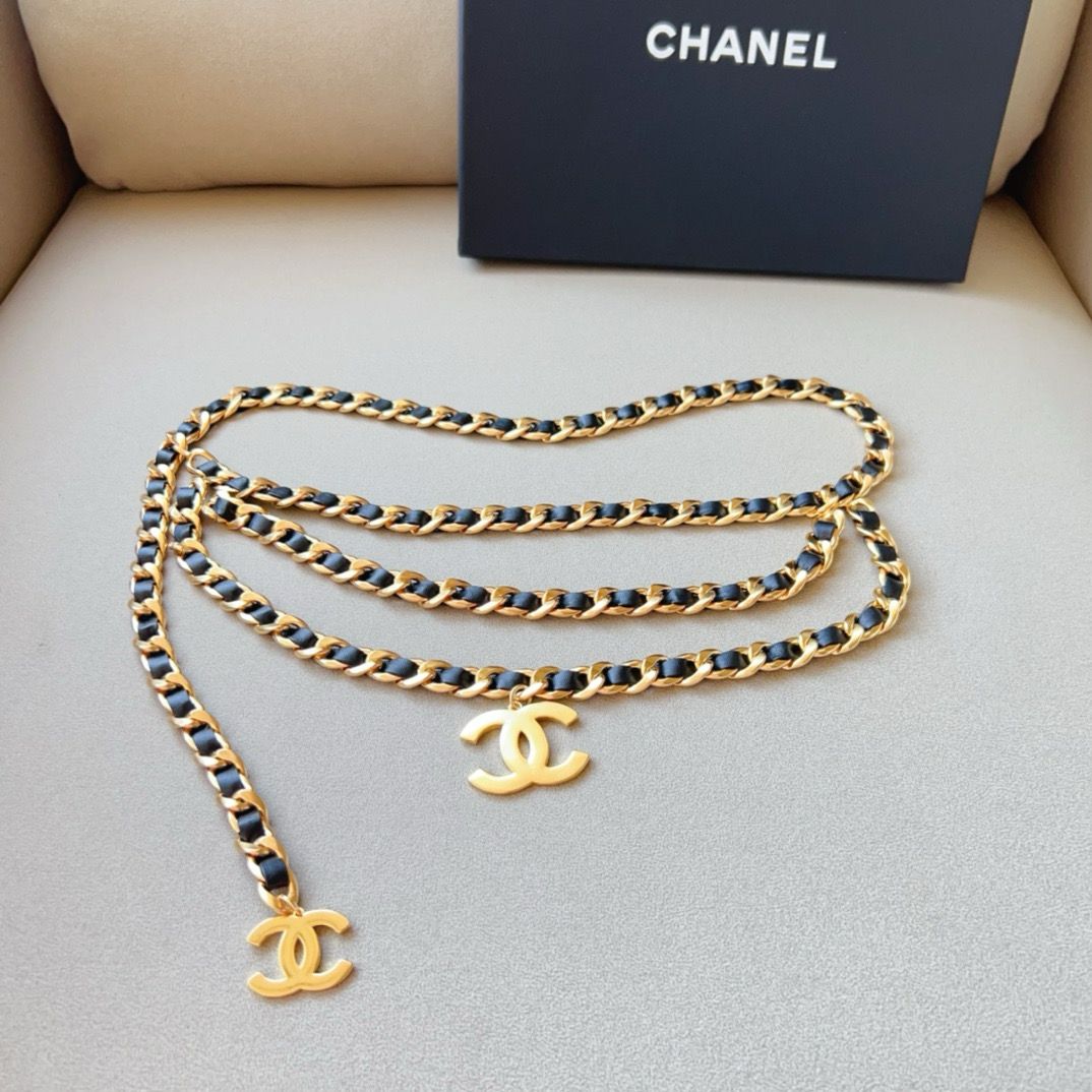 Chanel Chain and Leather Interwoven Belt with CC Buckle