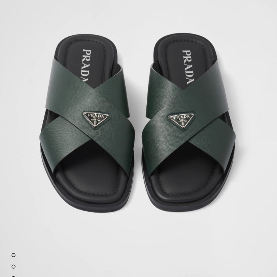 Prada Saffiano Leather Crisscross Slides