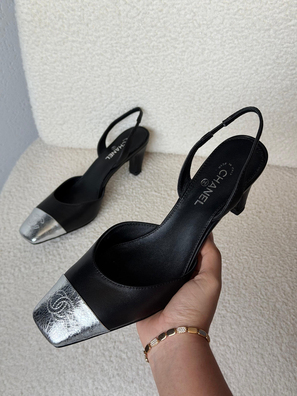 Chanel CC Cap-Toe Slingback Pumps