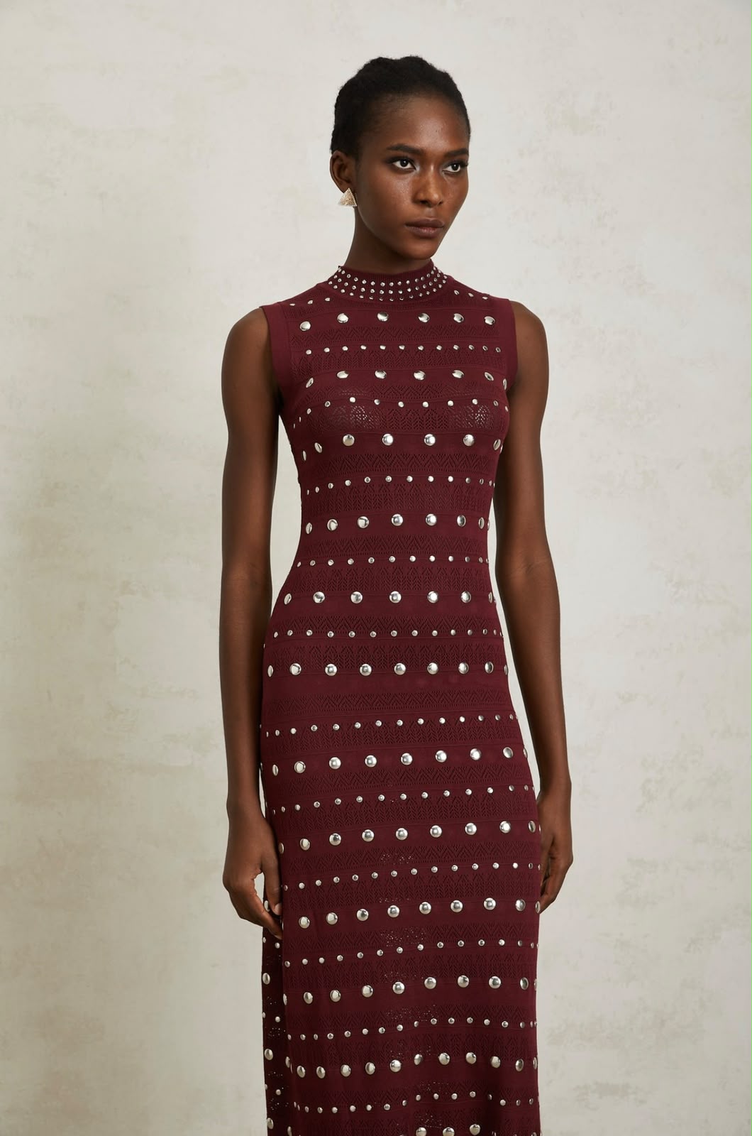 Sandro Stud-Embellished Knit Midi Dress