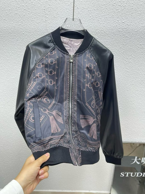 : Dior Printed Silk & Leather-Style Bomber Jacket