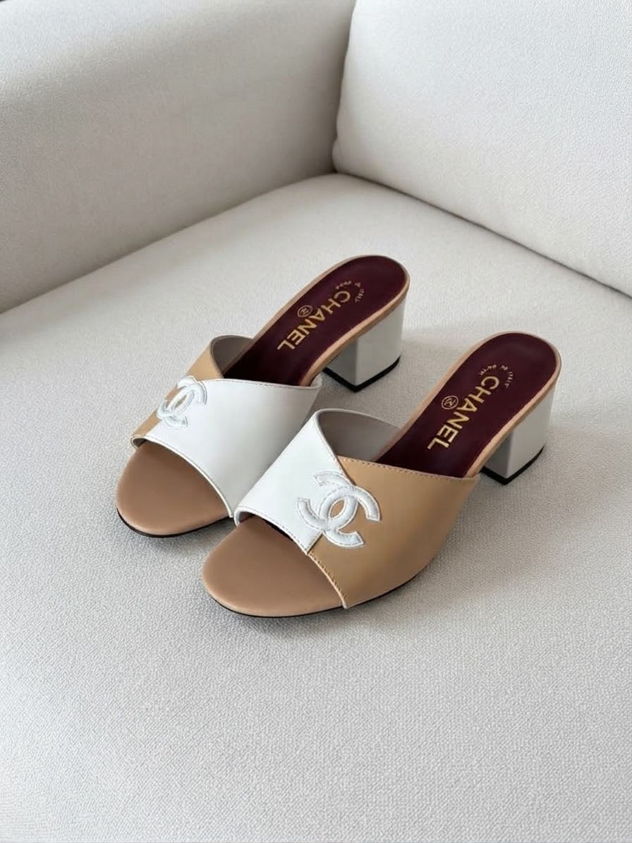 Chanel Two-Tone Leather CC Logo Mules