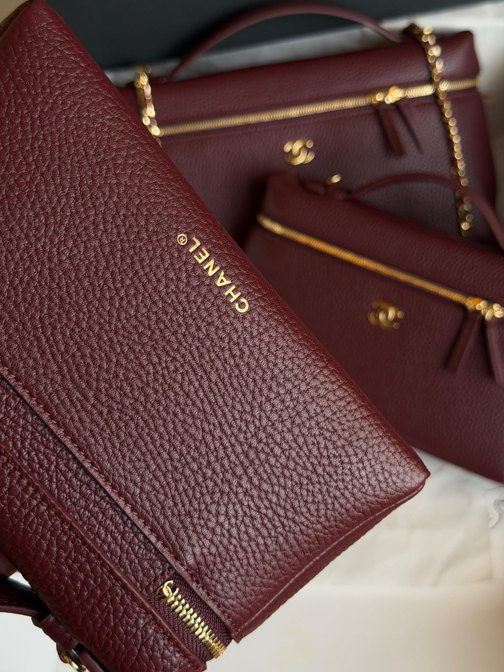 Chanel Burgundy Caviar Vanity Case with Chain