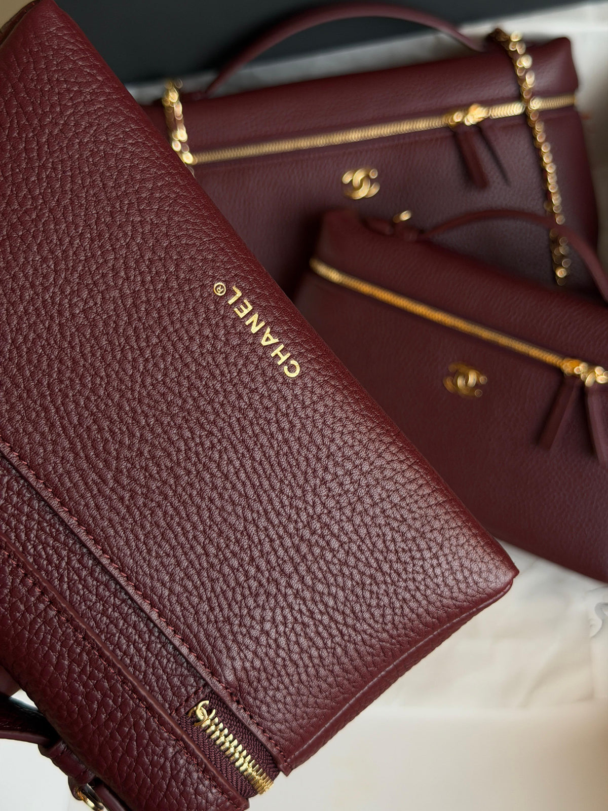 Chanel Burgundy Caviar Vanity Case with Chain