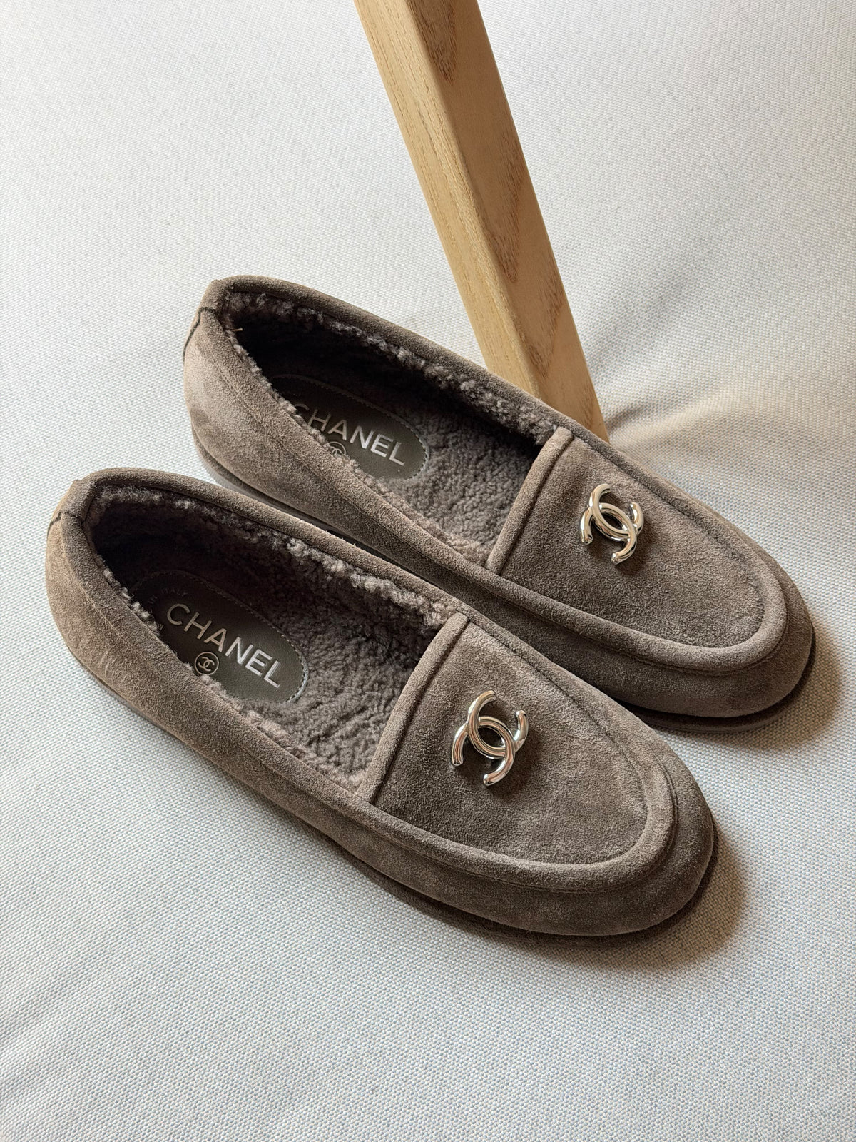 Chanel Shearling-Lined CC Logo Loafers