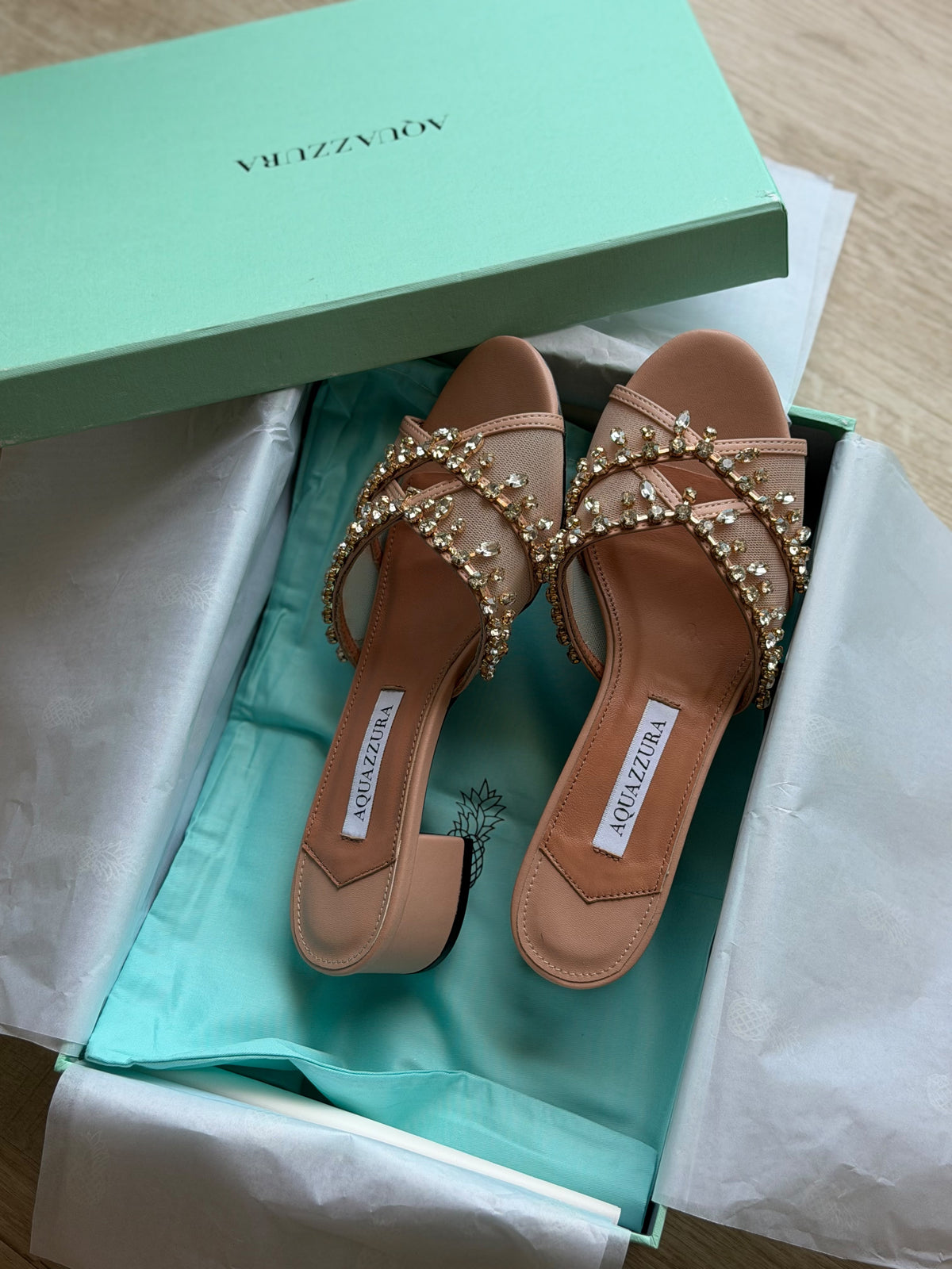 Aquazzura Crystal Embellished Mules / Sandals