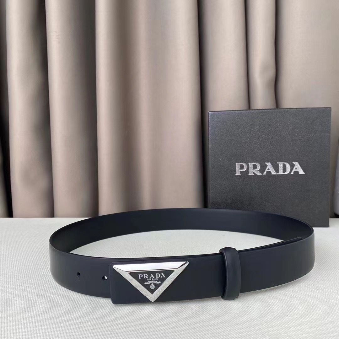 Prada Triangle Logo Leather Belt