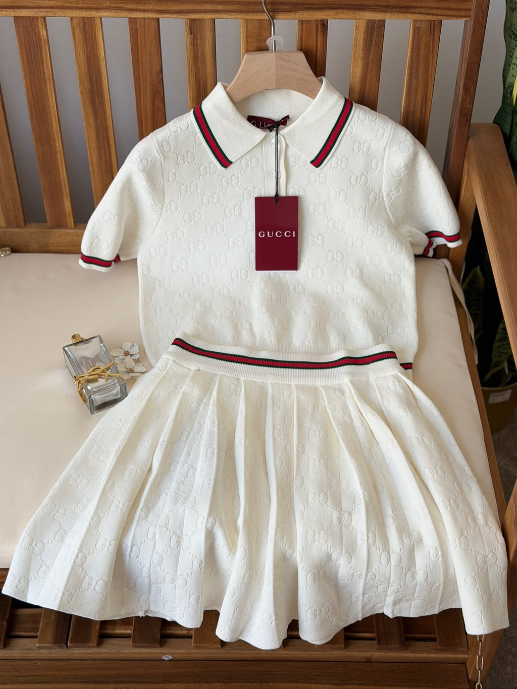 Gucci Knit Polo Top and Pleated Skirt Set