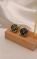 CHANEL – Black Enamel CC Crystal Stud Earrings