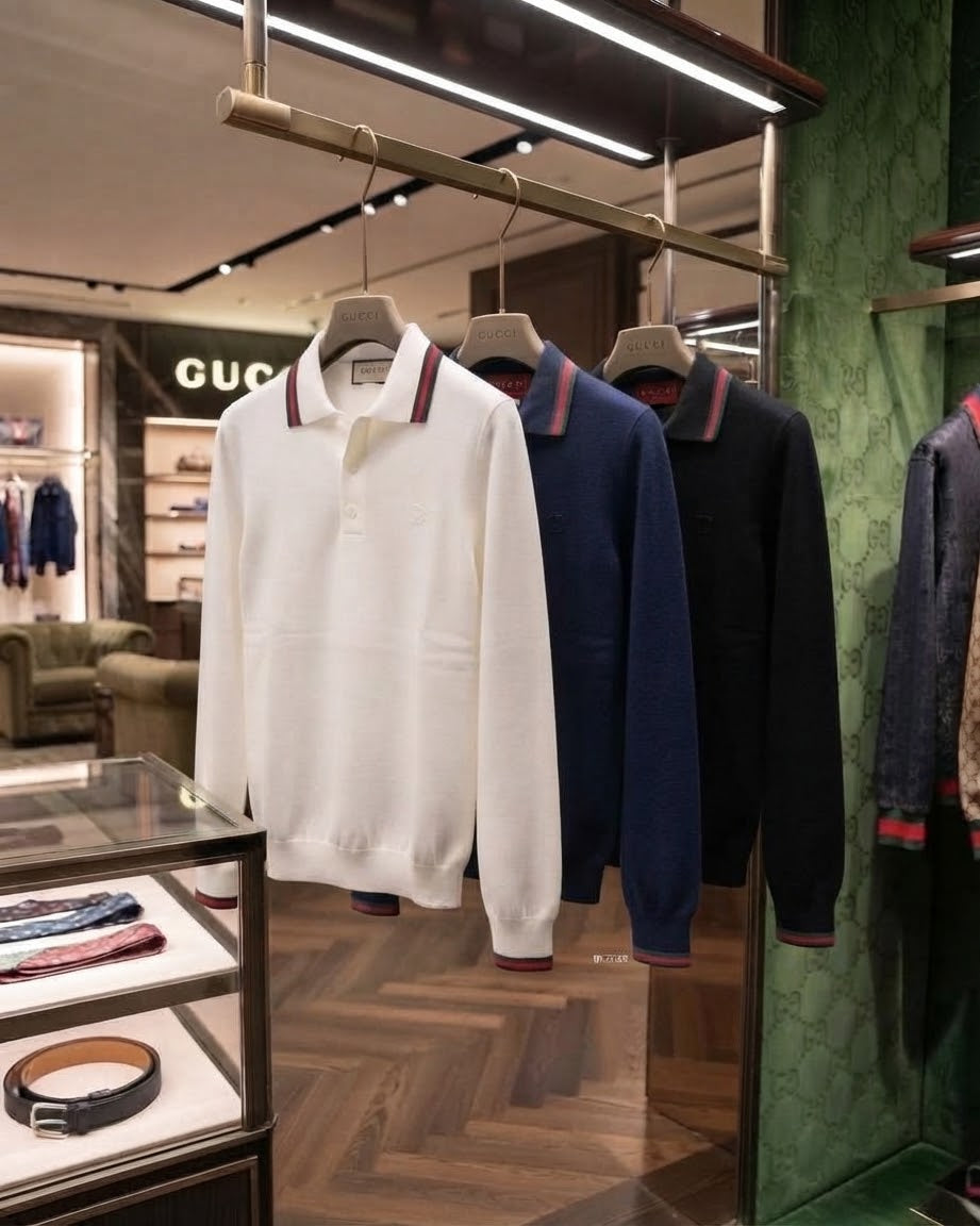 Gucci Web Trim Long Sleeve Polo