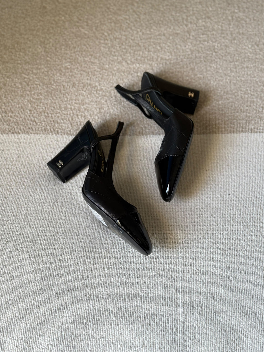 Chanel Leather & Patent Cap-Toe Slingback