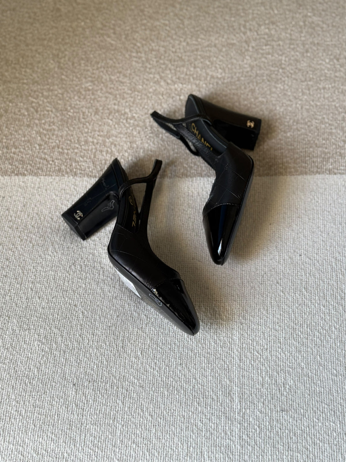 Chanel Leather & Patent Cap-Toe Slingback