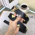 LOUIS VUITTON Black Leather LV Initiales Monogram Flower Belt