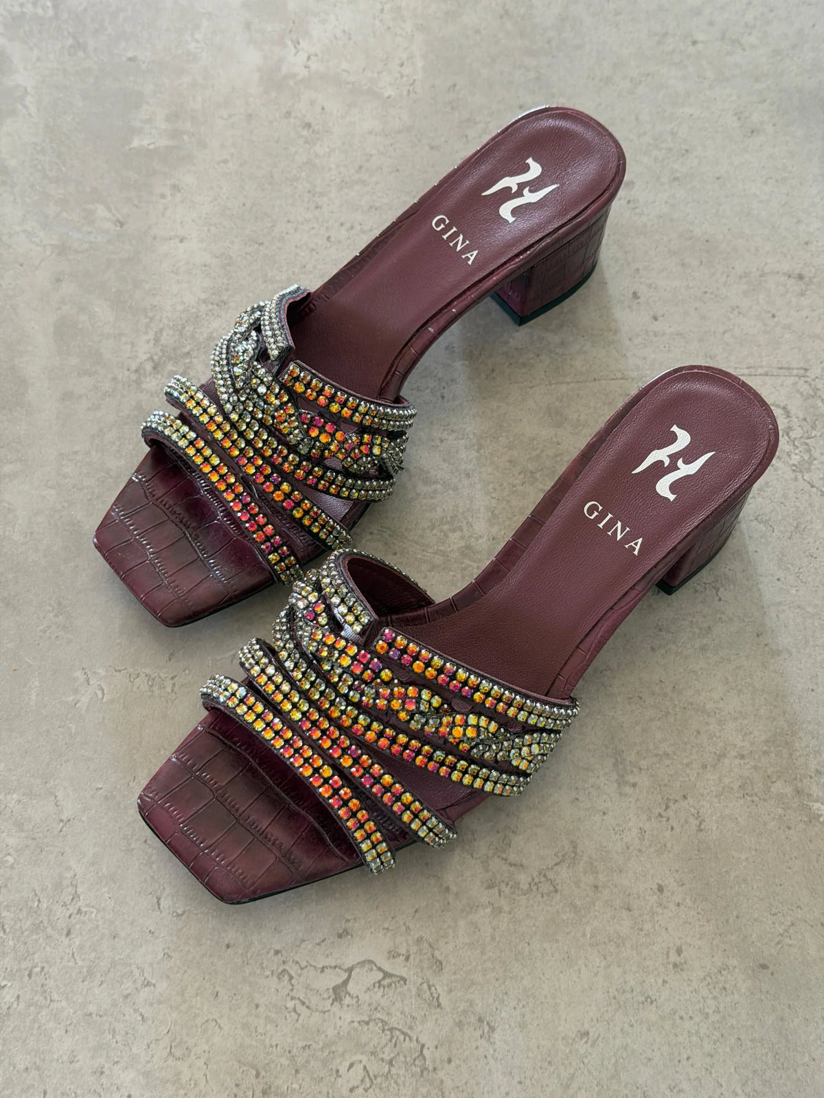 Gina Burgundy Leather Twyla Heeled Mules 50