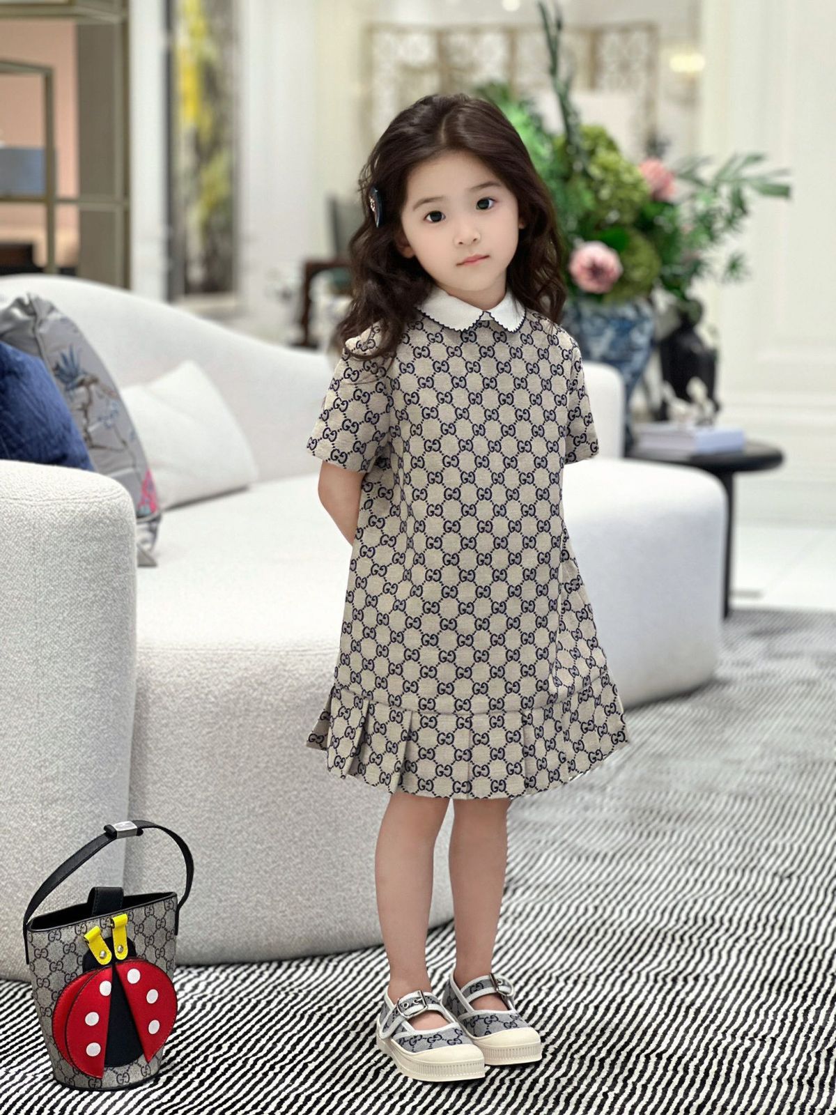 Gucci Kids GG Ruffle Hem Collar Dress