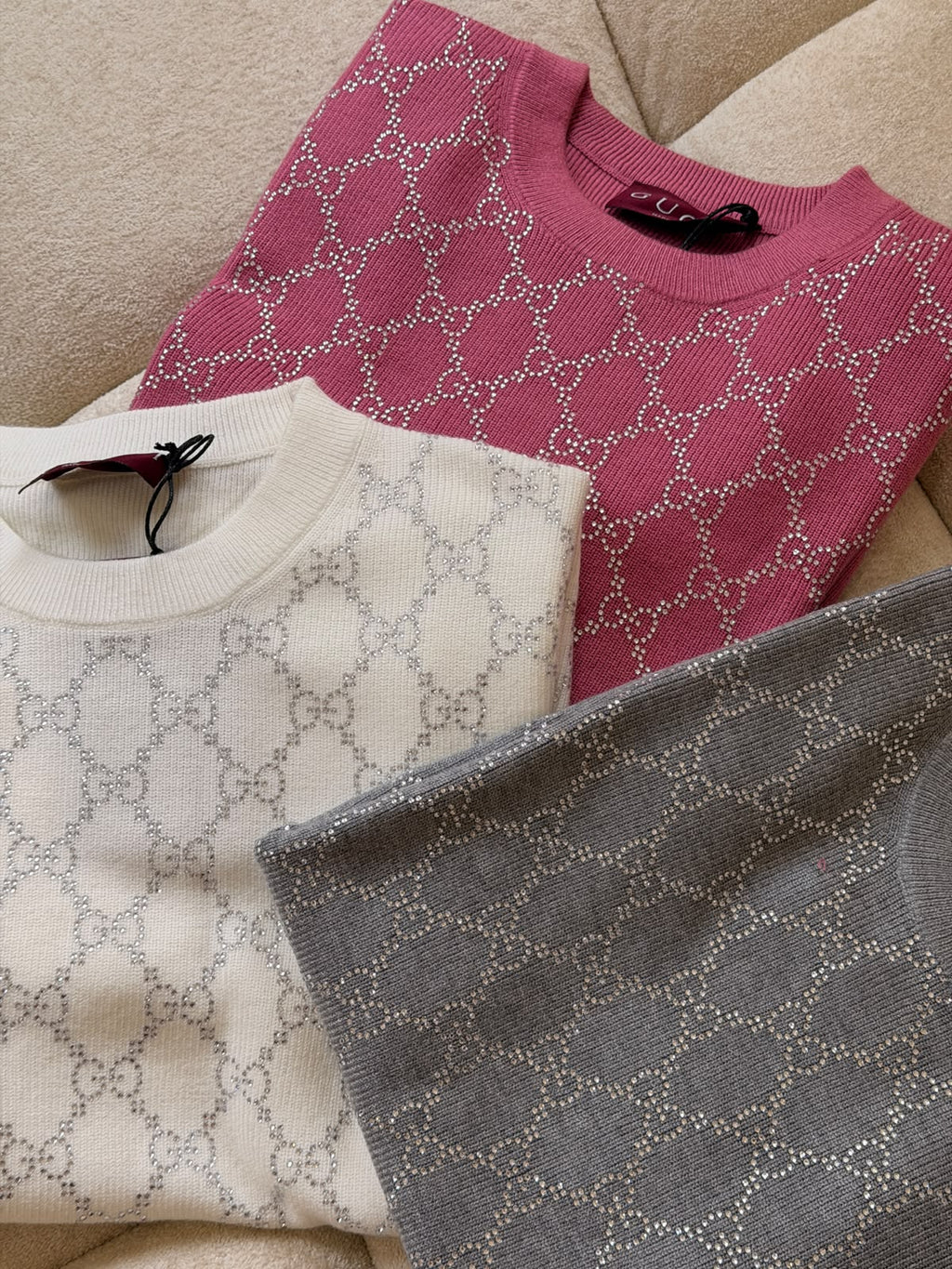 Gucci — GG Crystal-Embellished Short-Sleeve Knit Sweater
