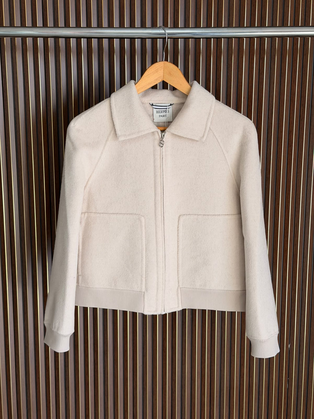 Hermès Cashmere Zip-Front Short Bomber Jacket