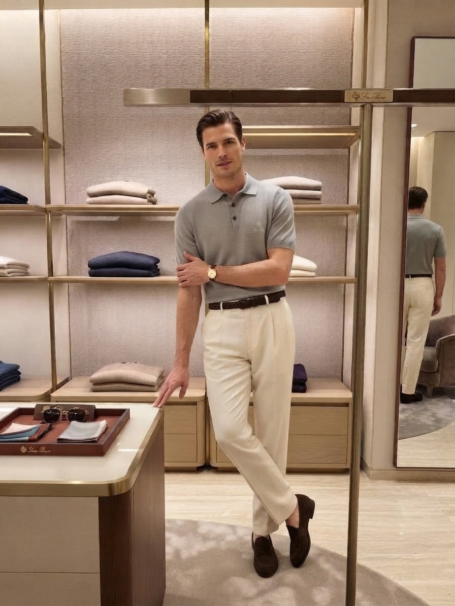 Loro Piana Ribbed Side Panel Short Sleeve Polo