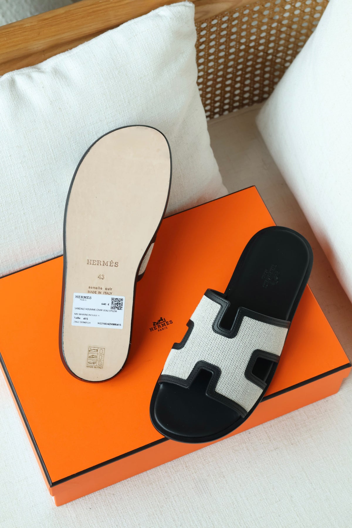 Hermès Oran Woven Canvas Slide Sandal