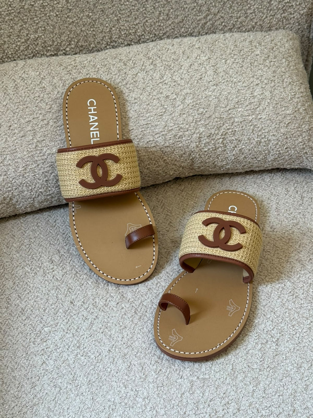 Chanel Straw and Leather Thong Flat Sandals