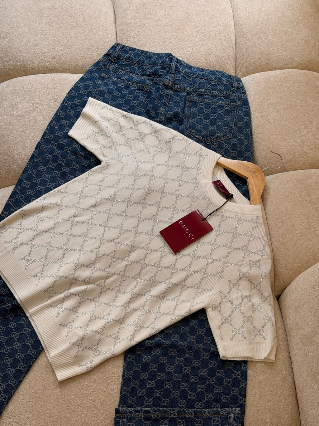Gucci — GG Crystal-Embellished Short-Sleeve Knit Sweater