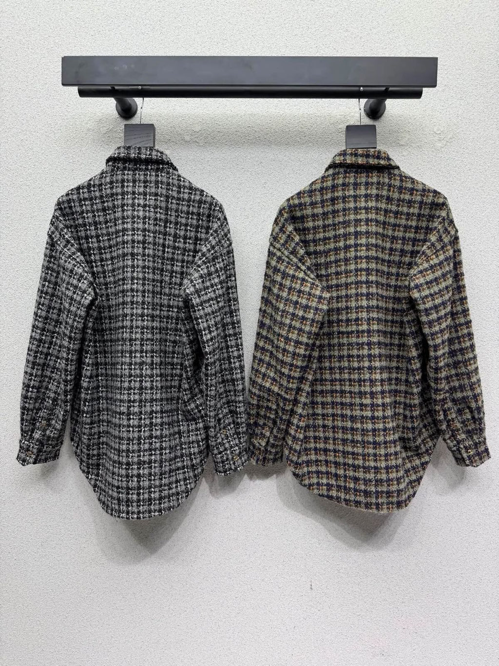 Chanel Black and Grey Plaid Tweed Oversized Shirt Jacket