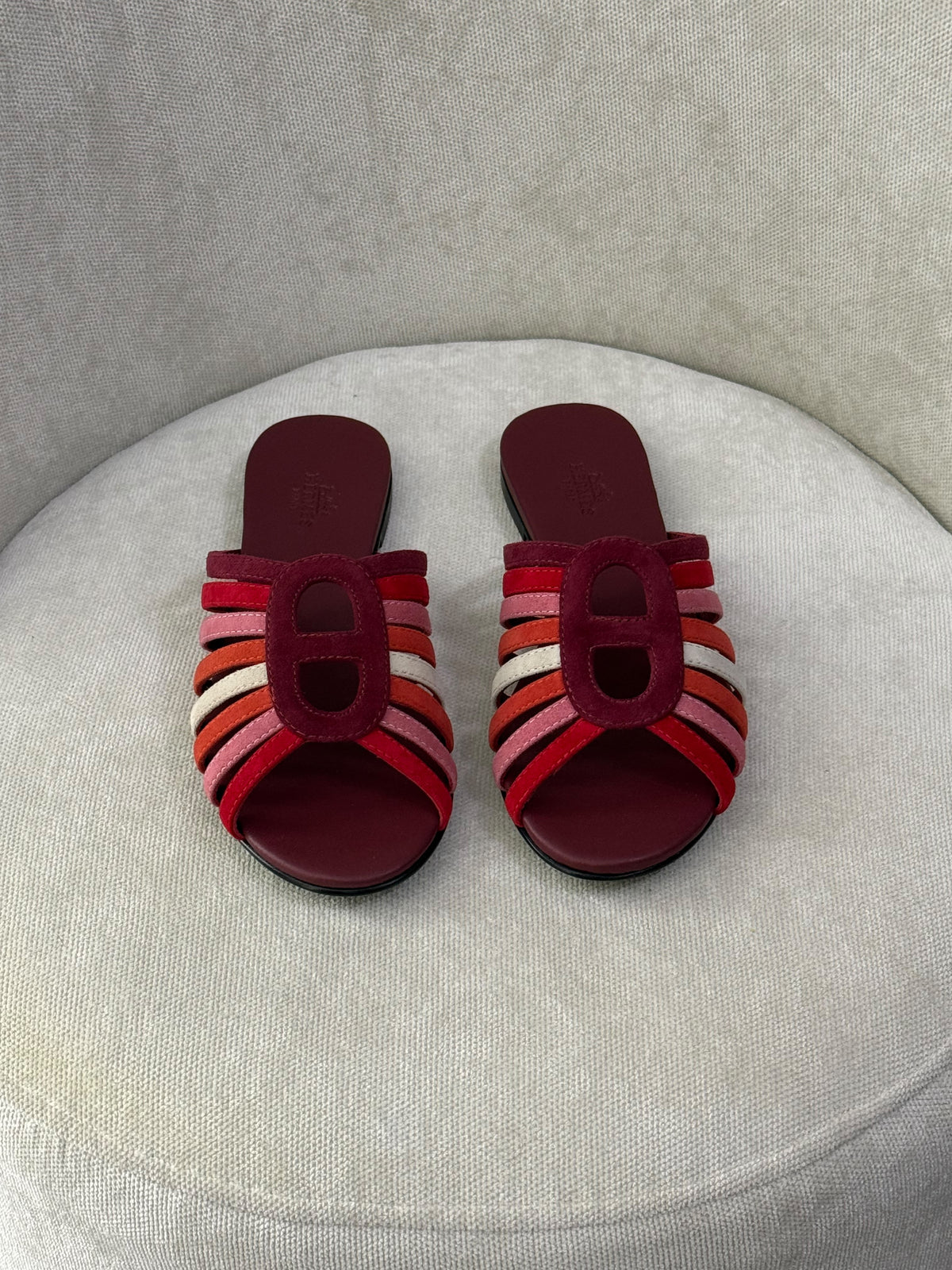 Hermès Multi-Color Suede Chaine d'Ancre Flat Sandals