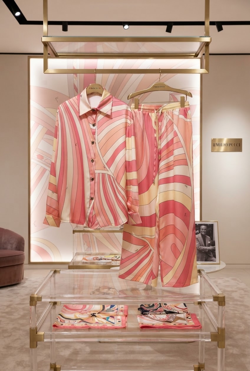 Pucci Printed Silk Long-Sleeve Shirt and Matching