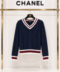 CHANEL Cable-Knit V-Neck Sweater