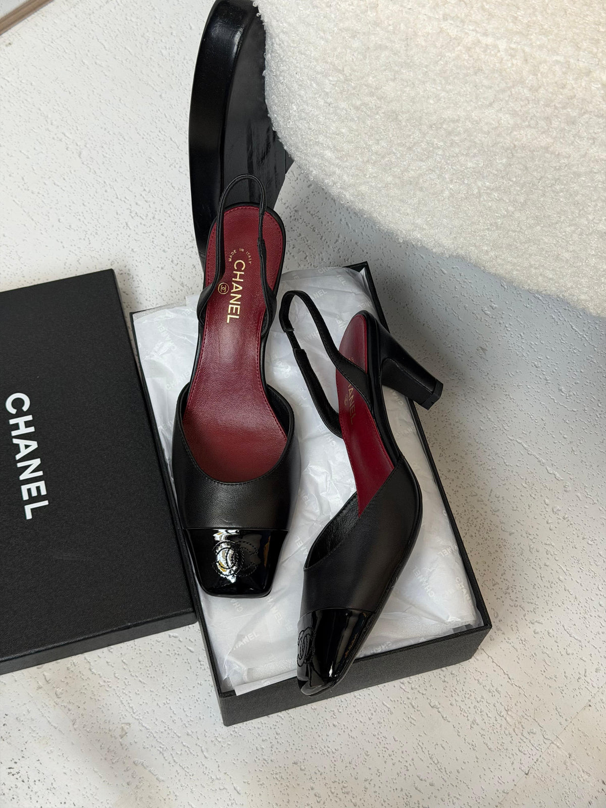 Chanel CC Cap-Toe Slingback Pumps